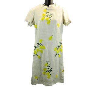 RARE VTG 1960s Morton Bregman Sz S Original Yellow Embroidered Tulips on Linen